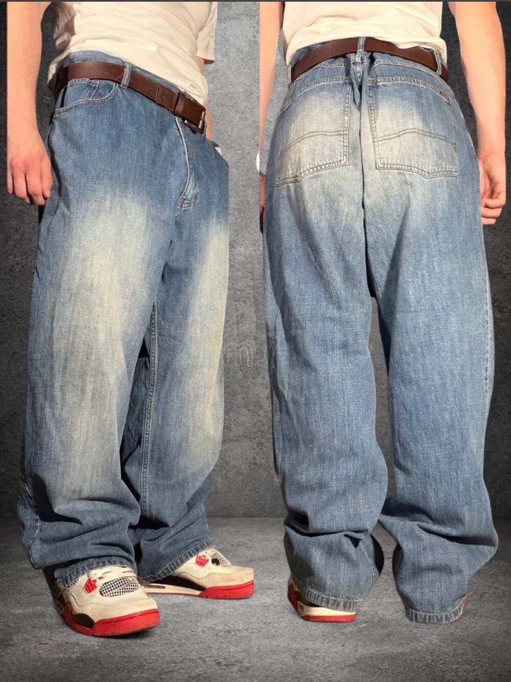 Burgundy Vintage Baggy Wide Leg Denim Jeans W42 L32